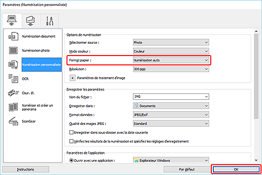 figure : boîte de dialogue Paramètres